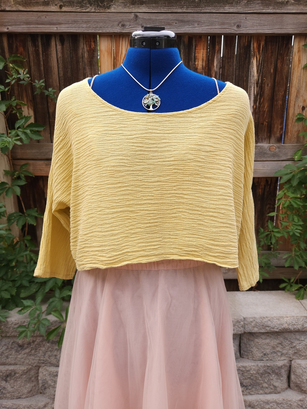 Meo Meli Yellow Cropped Textured Knit Top — Made in Italy — 100% Cotton